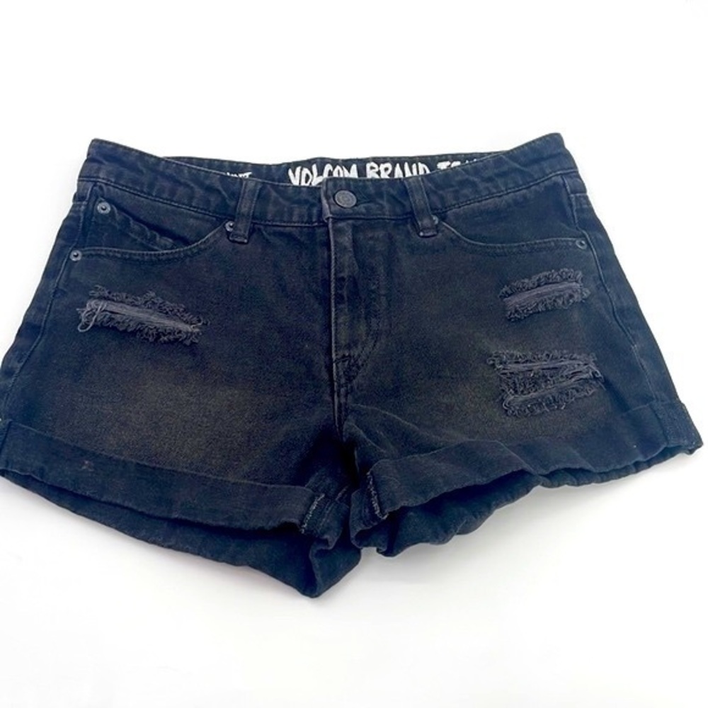 UEC Volcom black distressed jean shorts size 26